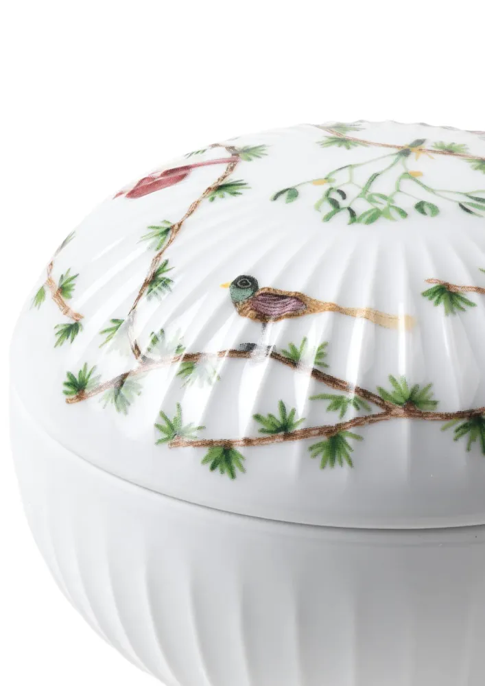 Hammershøi Christmas bonbonniere, hvid m. deko - Ø12 cm