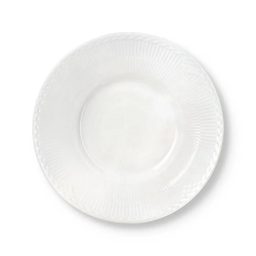 Hvid Riflet Halvblonde dyb tallerken - Ø24 cm.