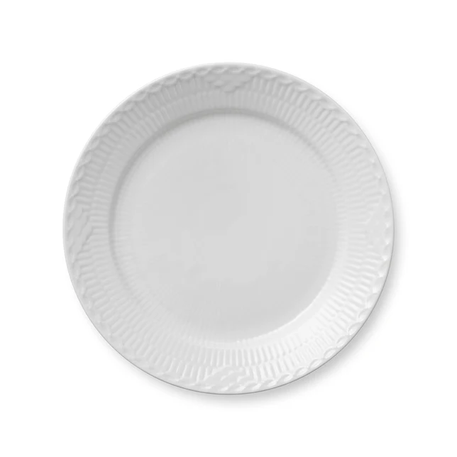 Hvid riflet halvblonde tallerken - Ø25 cm.