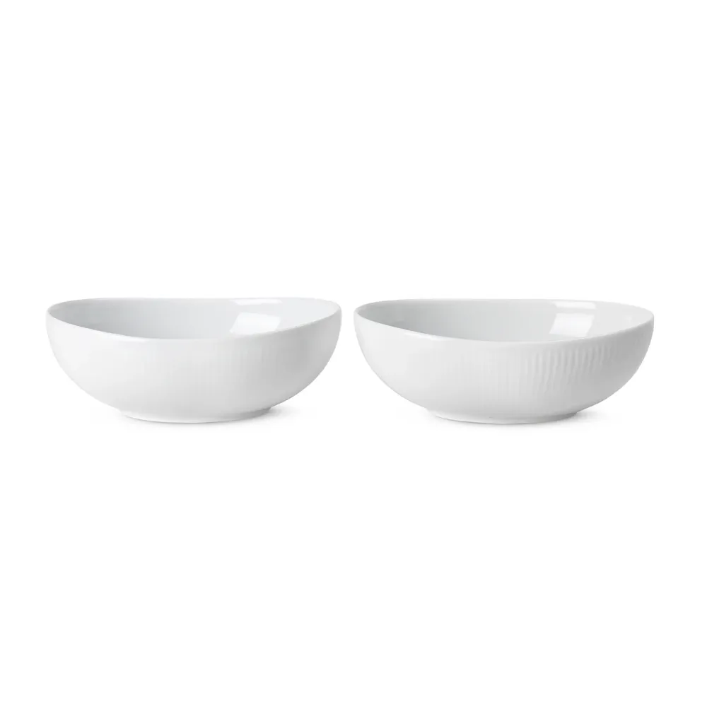 Hvid Riflet oval skål 2-pak - 37 cl.