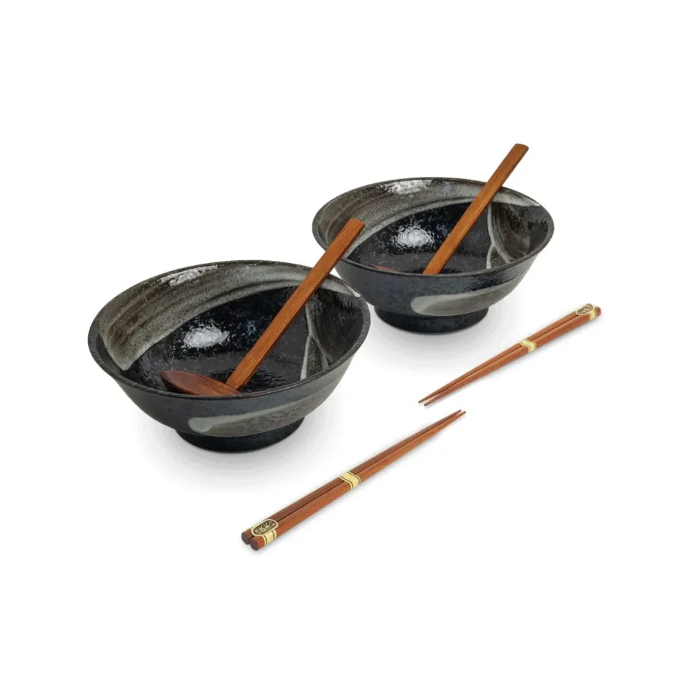 Japansk ramen skålsæt, 6 dele, komplet til 2 personer - Ansen Ø21 cm