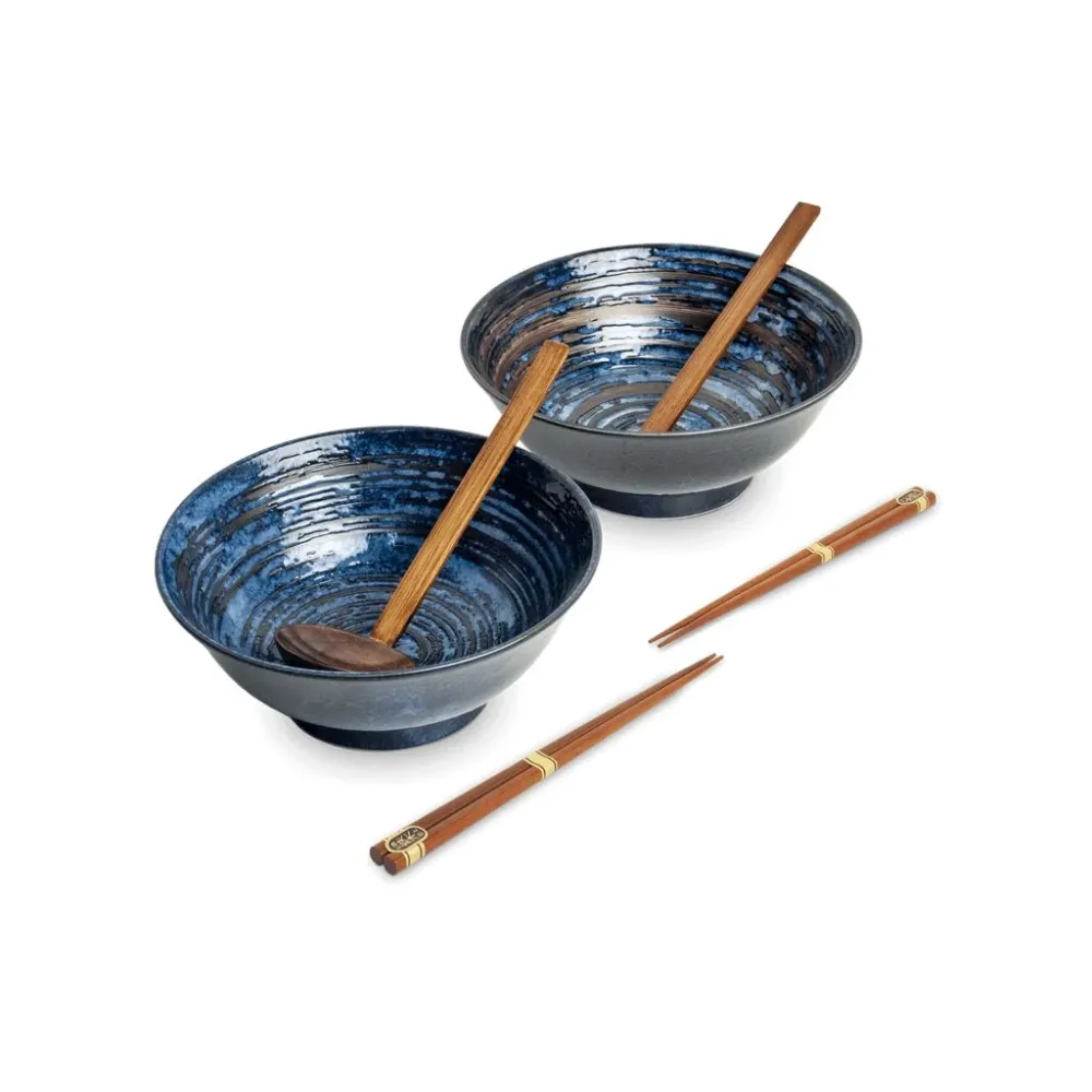 Japansk ramen skålsæt, 6 dele, komplet til 2 personer - Uzu Ø21 cm