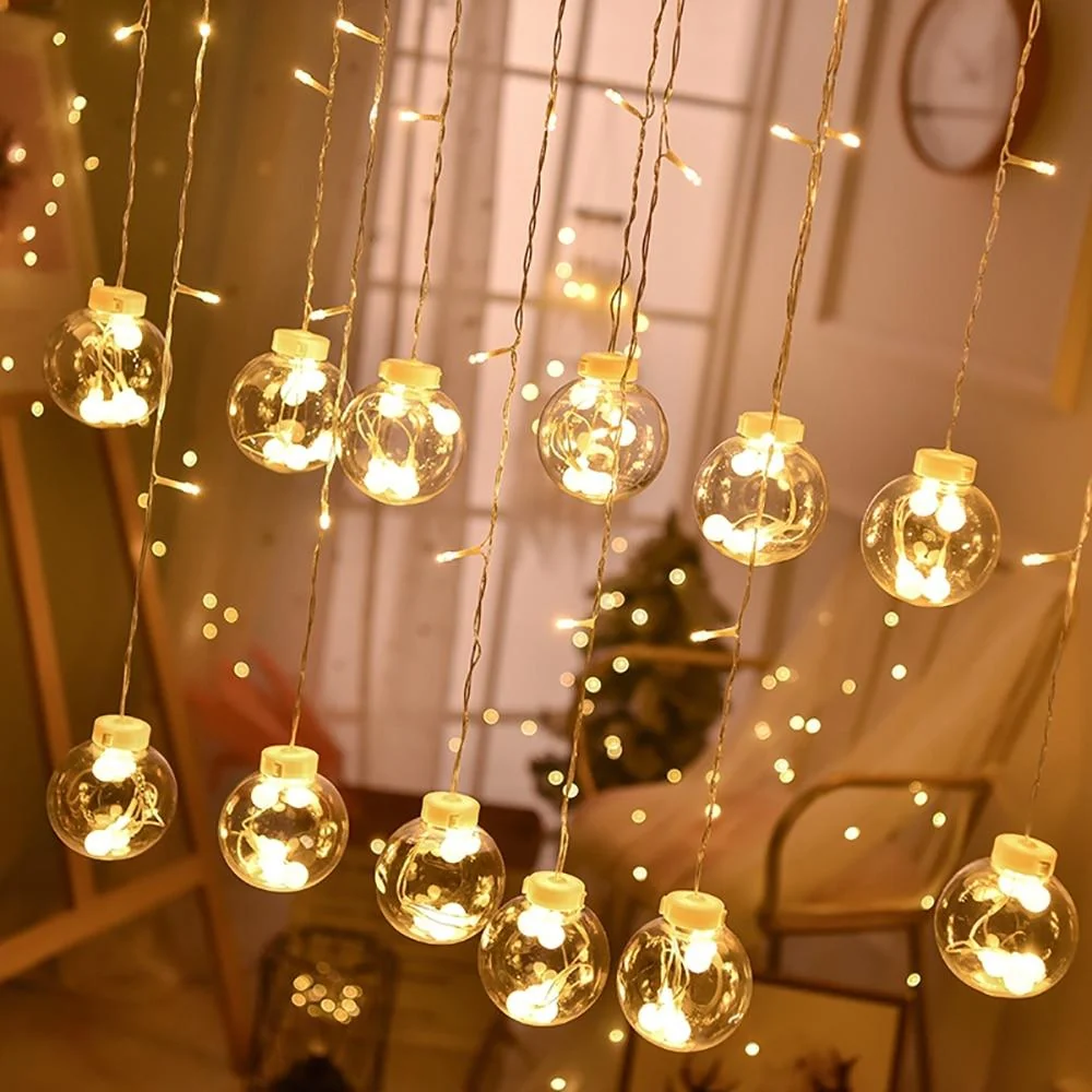 LED Globe String Lights | Glass Ball Curtain Warm Glow Warm