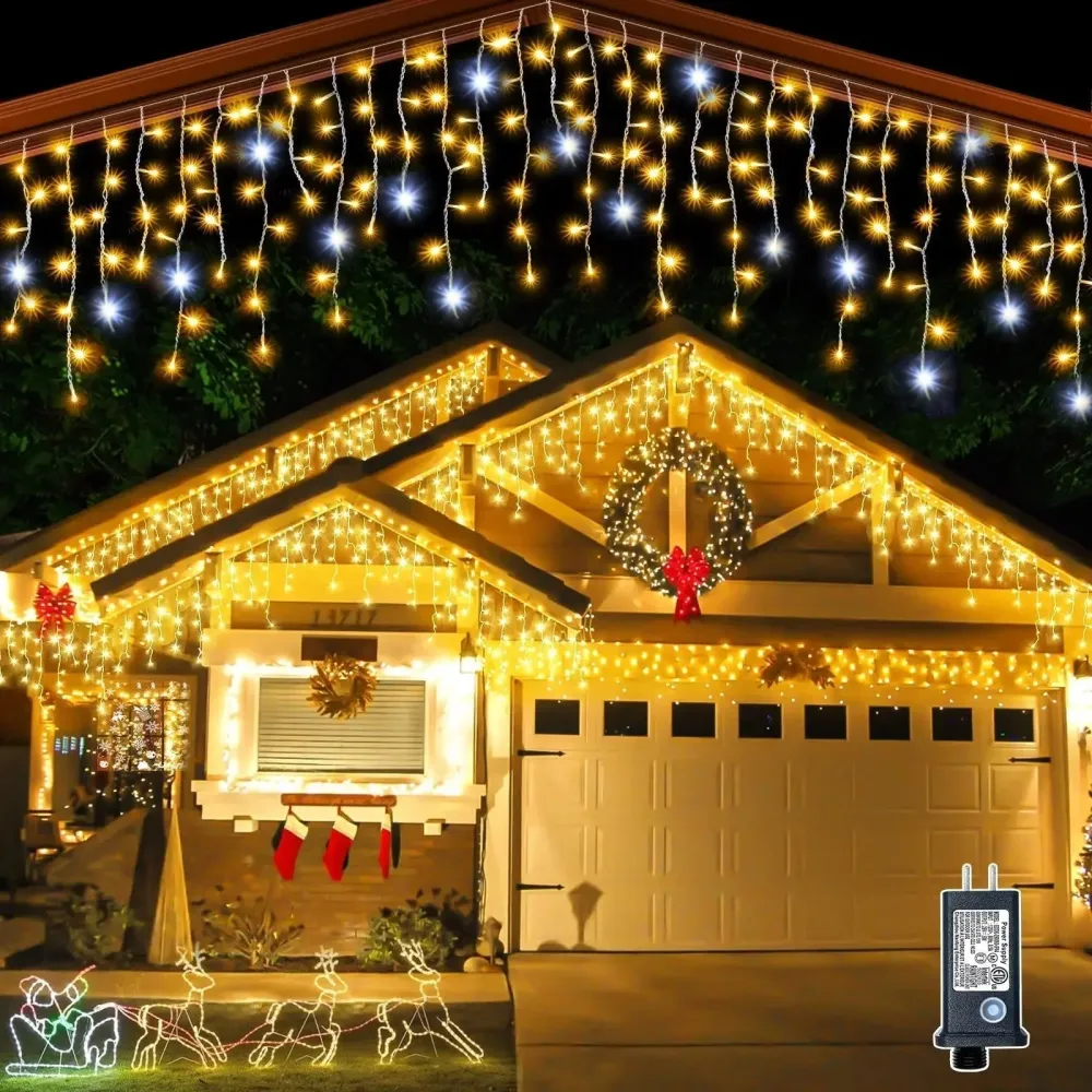 LED Icicle String Lights | Warm White Flickering Effect 10m