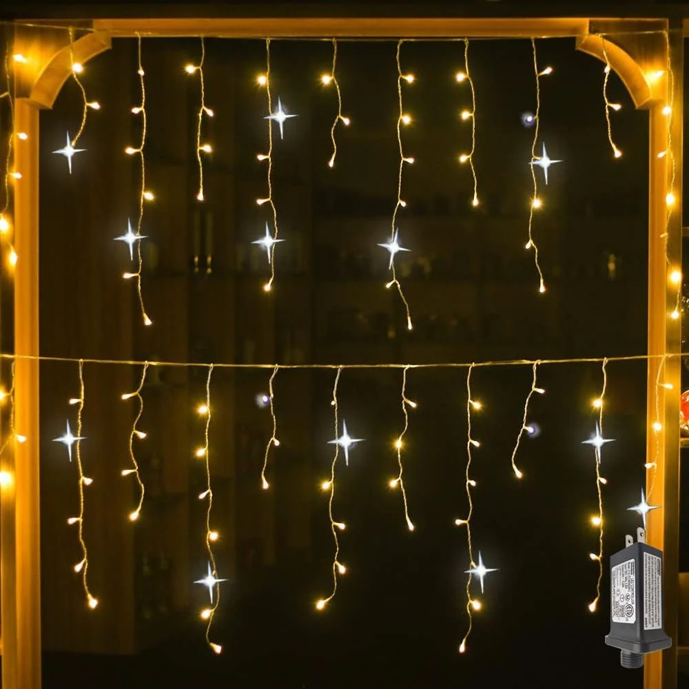 LED Icicle String Lights | Warm White Flickering Effect 10m