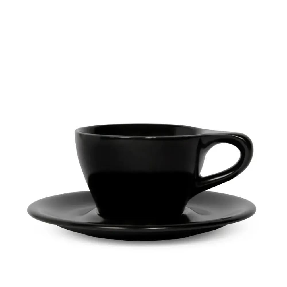 Lino Stor Cappuccino Kop 180ml med underkop - Sort