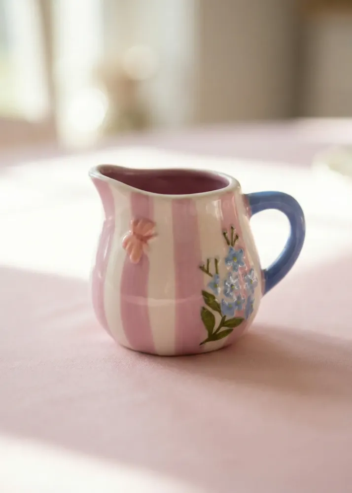 Lyserød blomstret mælkekande med striber - 120 ml
