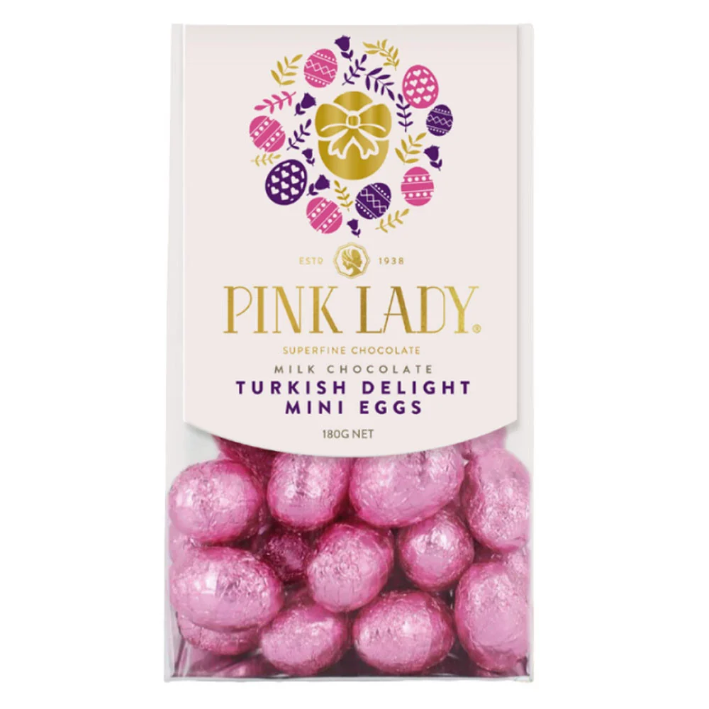 Lyserød lady mini tyrkisk glæde mælkechokoladeæg 180 g