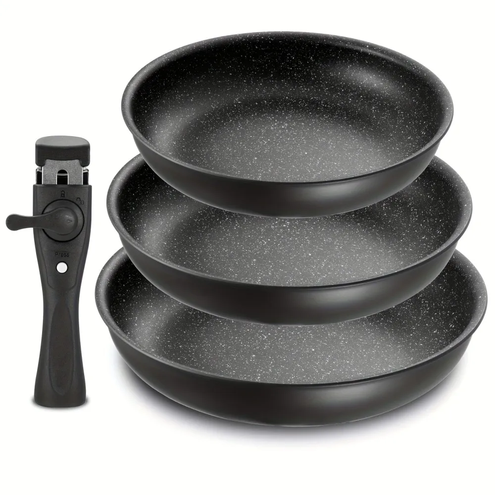 Sæt med aftagelige non-stick-pander | 3 størrelser | Passer til alle brændere | Aluminium | Sort