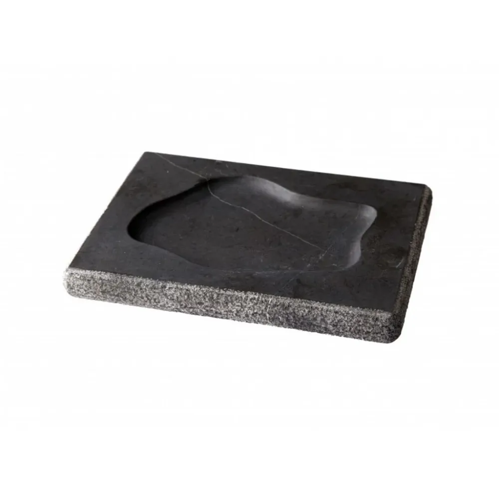 Mørkt mini marmor serveringsfad med fordybning, max 60 ml