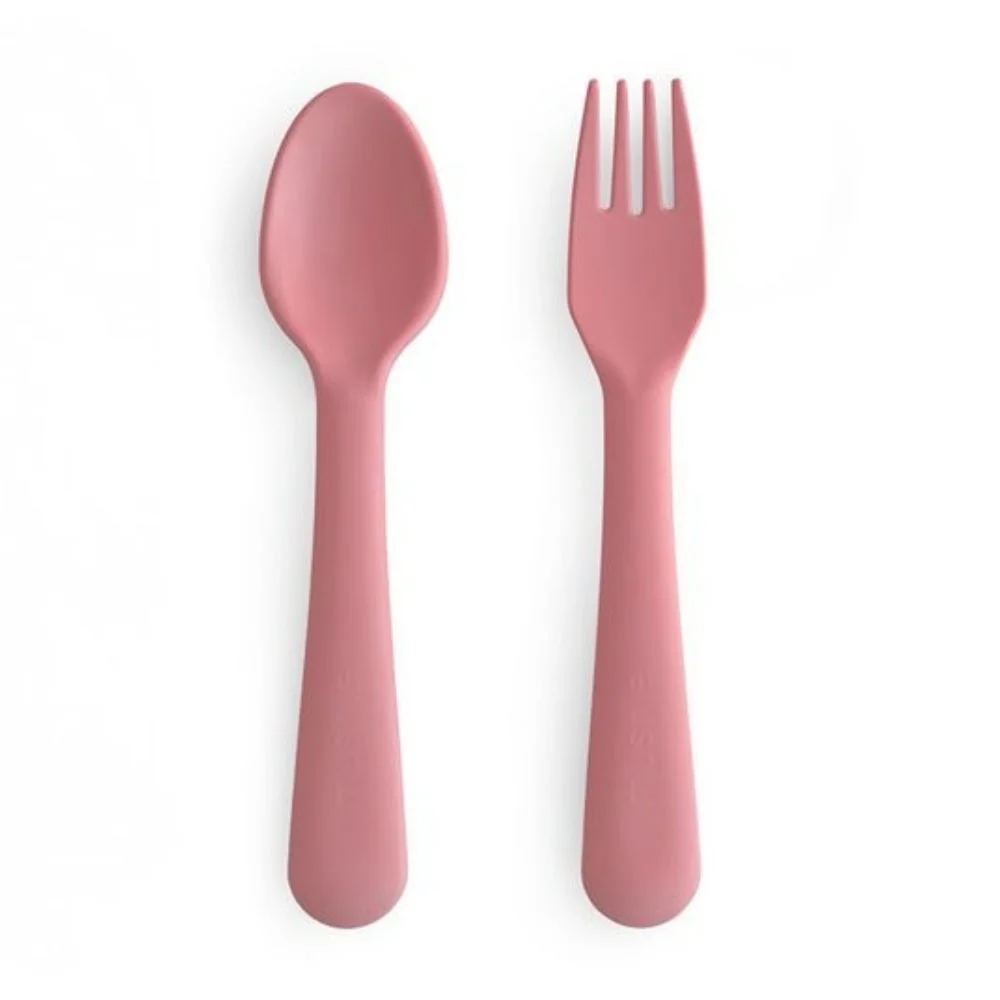 Mushie Baby bestik gaffel og ske - Dusty Rose