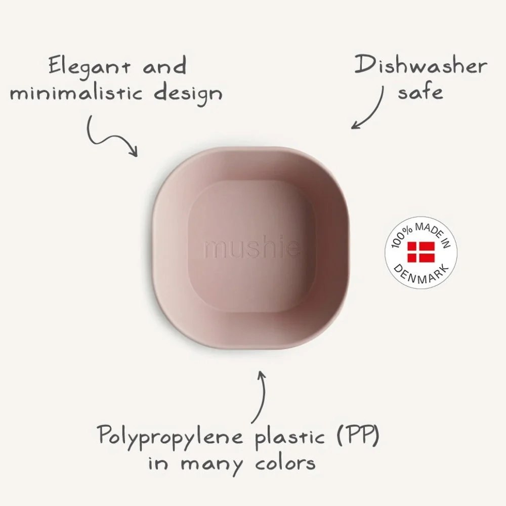 Mushie skåle, firkantede, støvet rosa, 2 stk.