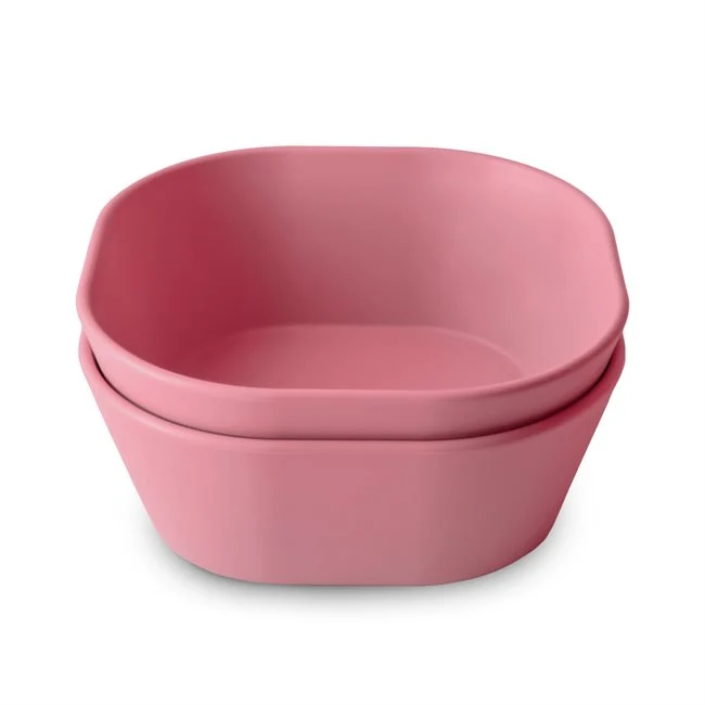 Mushie skåle, firkantede, støvet rosa, 2 stk.