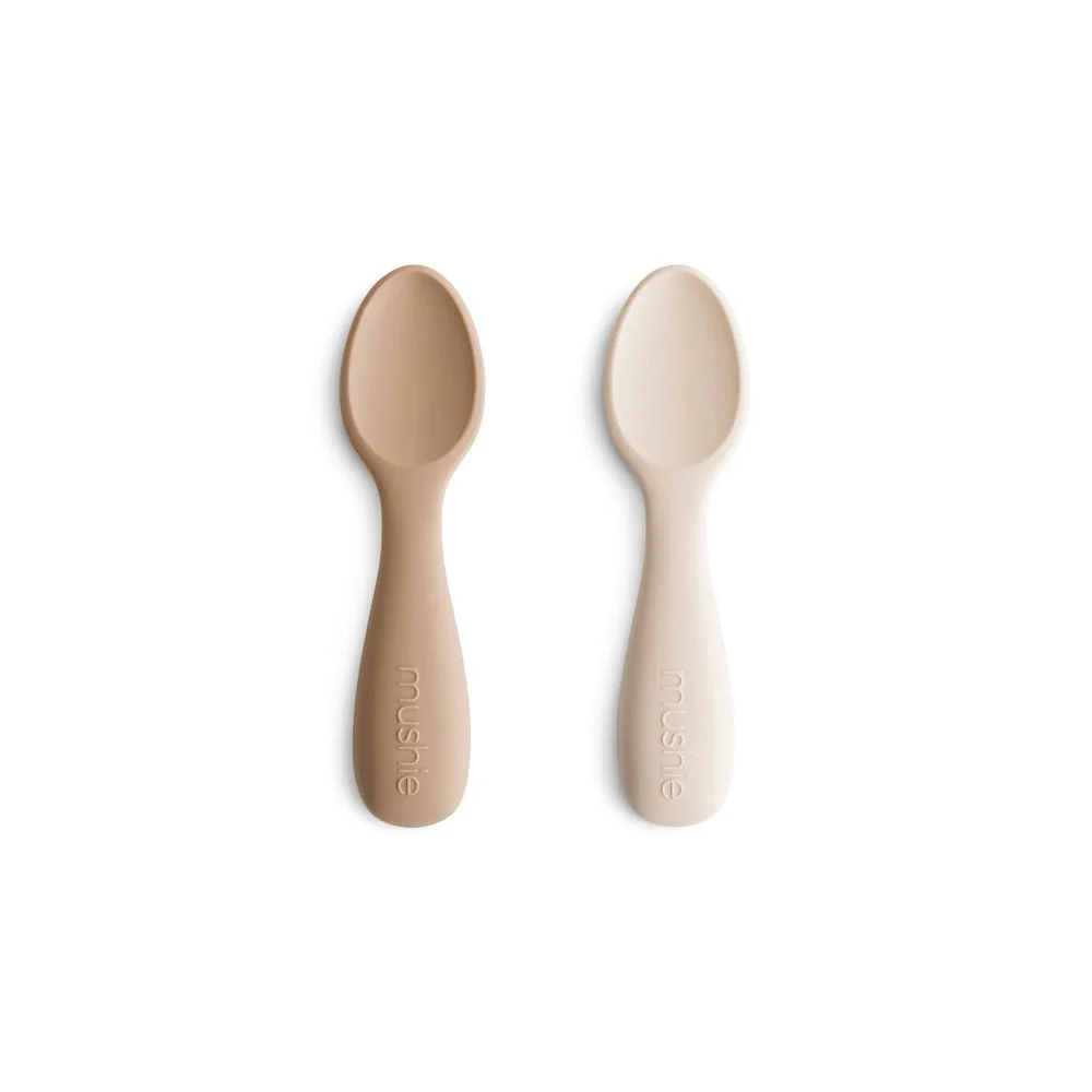 Mushie Starter Baby-teskeer, 2-pak, natur/skiftende sand
