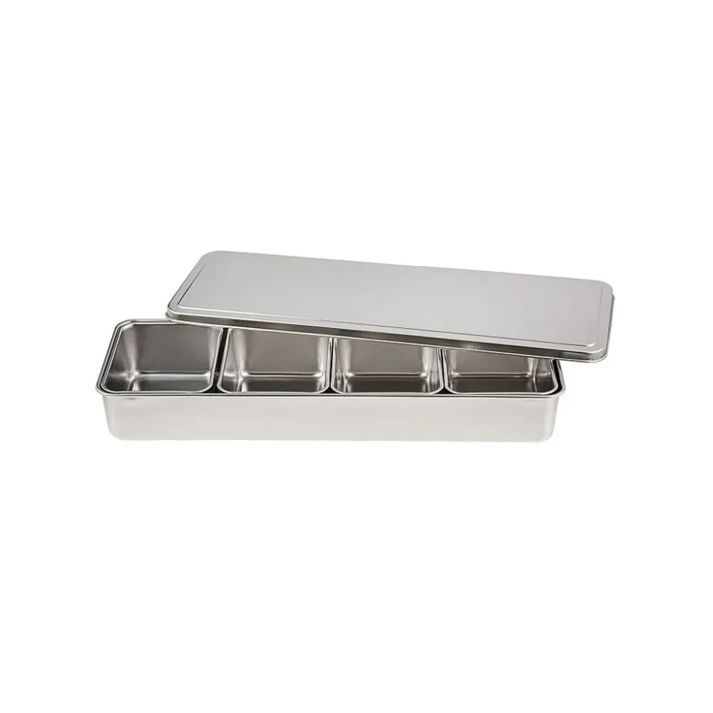 Opbevaringsboks mad - 4 mini rektangulære krydderibeholdere med låg - 283 x 112 x 63 mm