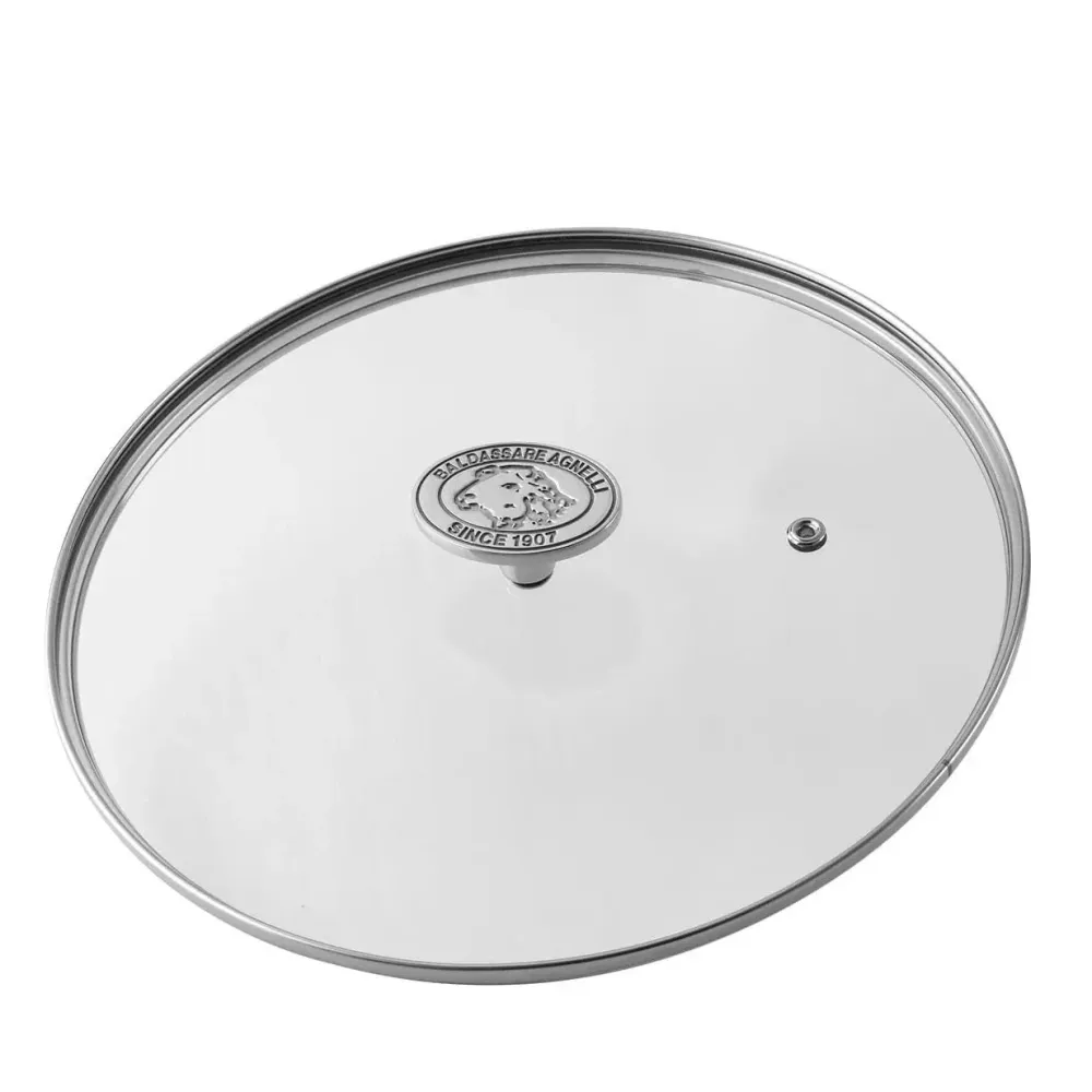 Låg i glas med dampventil. Diameter 16 cm / 20 cm / 24 cm / 28 cm. Pentole Agnelli