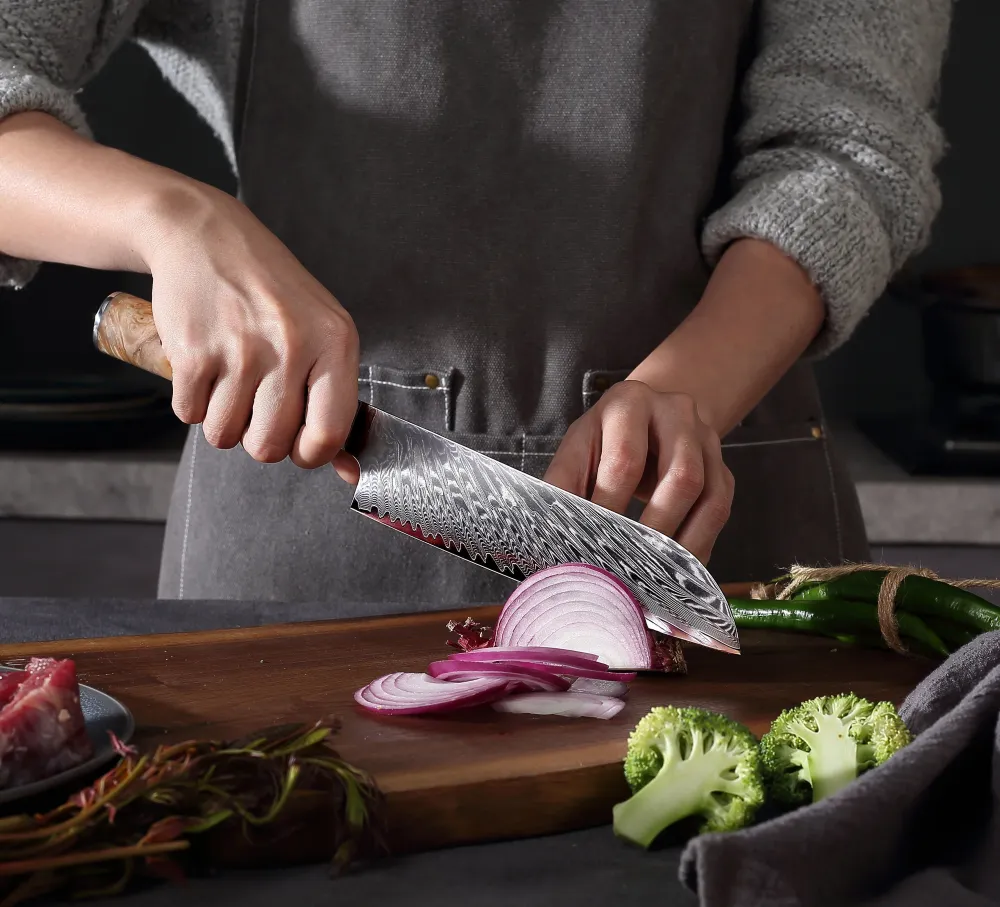 Professionel Santoku kniv C3, Damaskus stål 67 lag