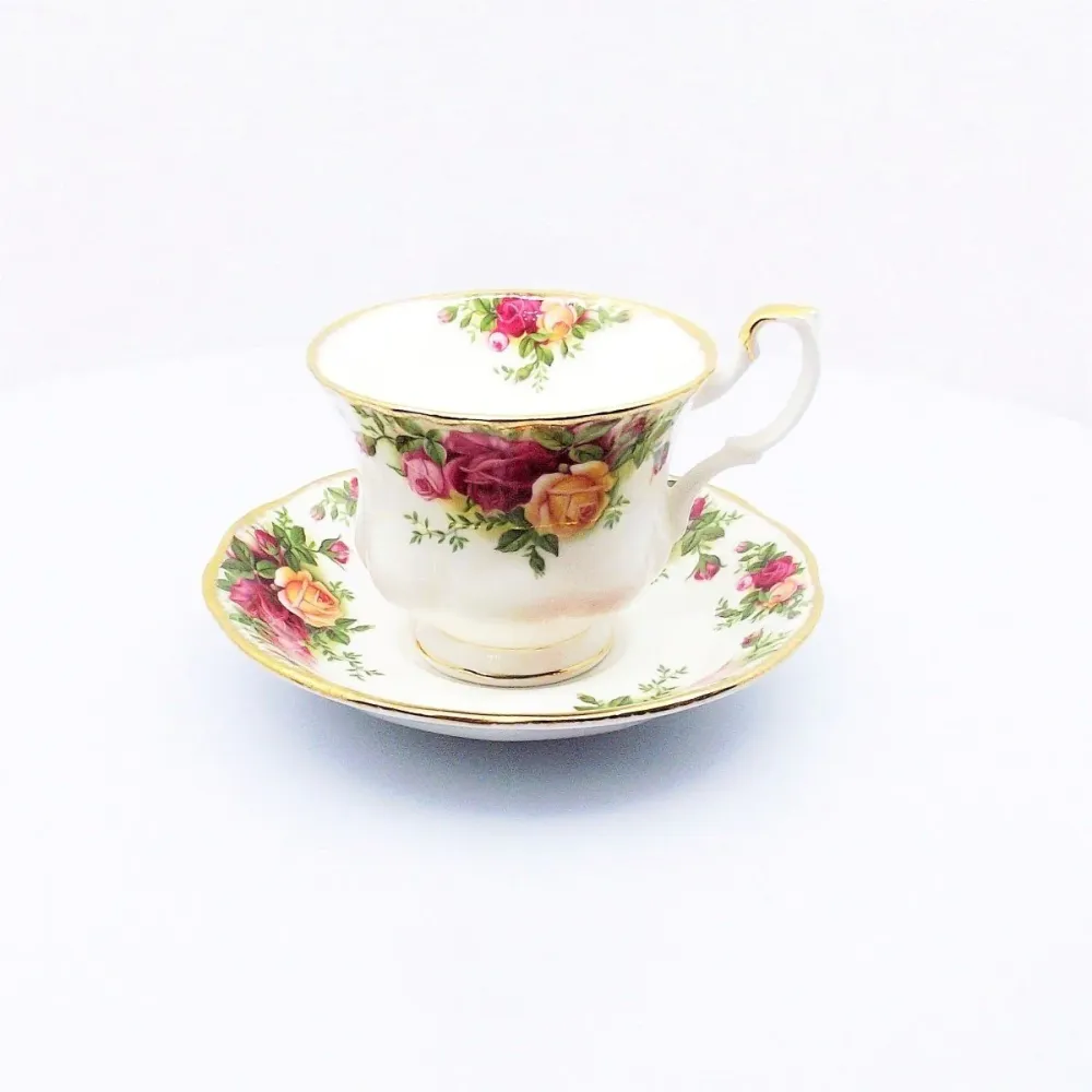 Royal Albert service 6 tekopper Old Country Roses benporcelæn porcelæn guld finish /0897