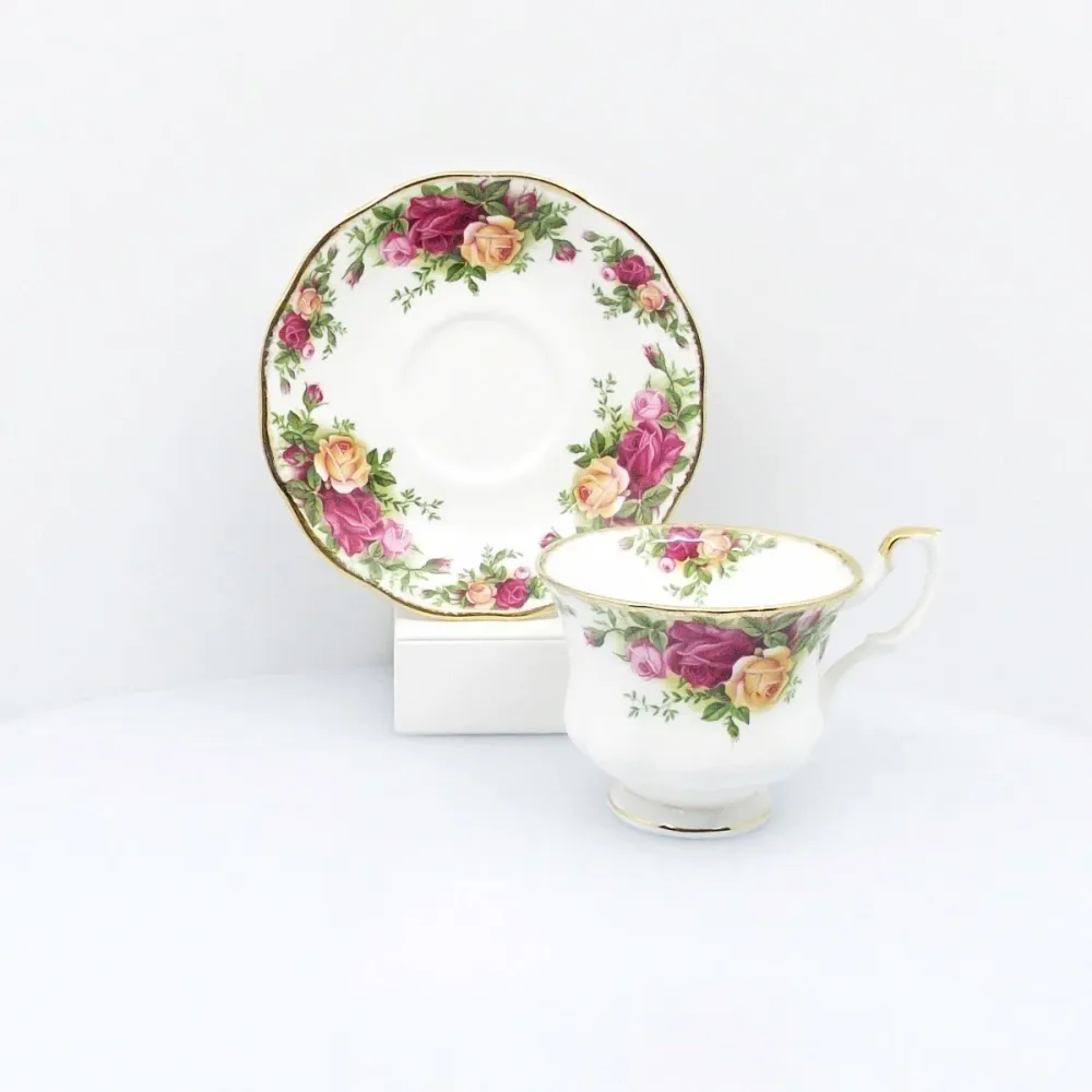 Royal Albert service 6 tekopper Old Country Roses benporcelæn porcelæn guld finish /0897