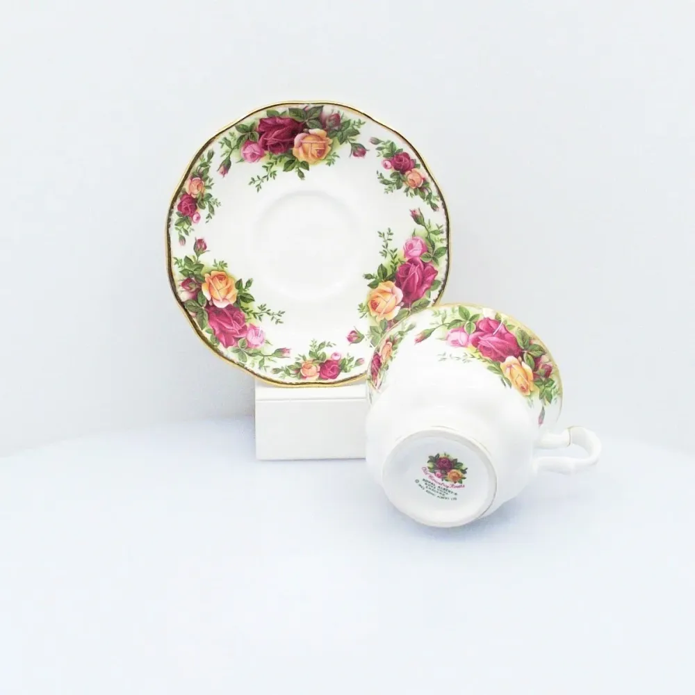 Royal Albert service 6 tekopper Old Country Roses benporcelæn porcelæn guld finish /0897
