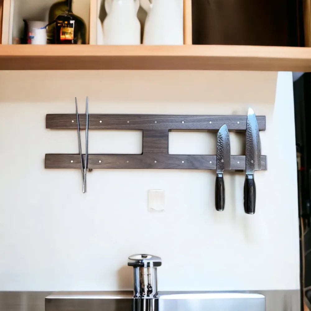 H - dobbelt knivskinne med metaldetaljer. Længder fra 40 - 70 cm. Lodret Rune-Jakobsen Woodworks