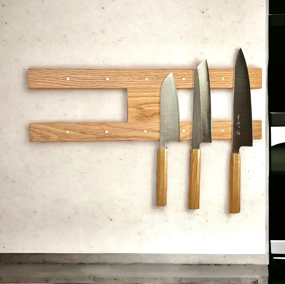 H - dobbelt knivskinne med metaldetaljer. Længder fra 40 - 70 cm. Lodret Rune-Jakobsen Woodworks