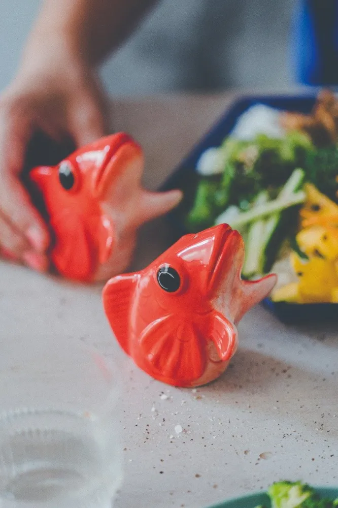Salt- og peber dispenser, fishes dishes - rød