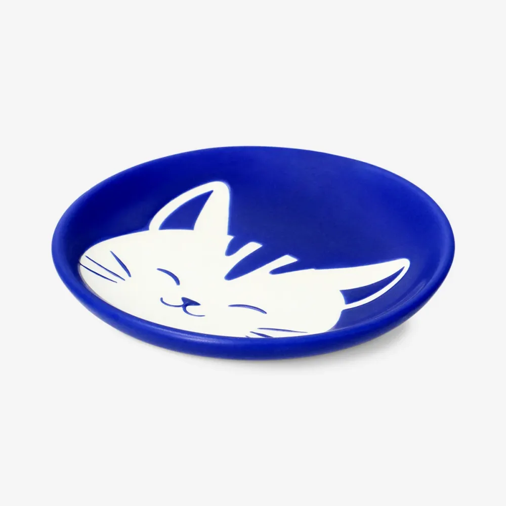 Blå sidetallerken med kattedesign - 23 cm