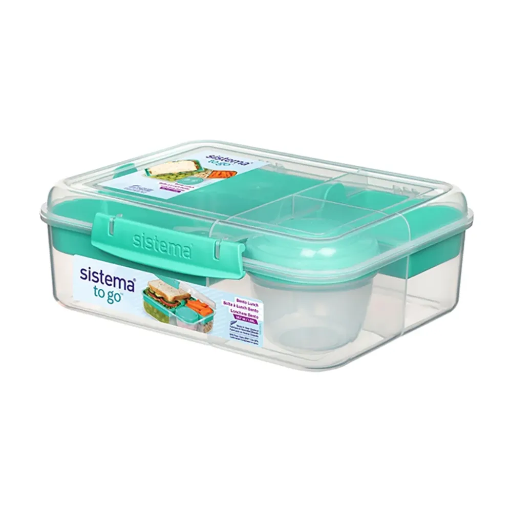 Sistema Bento Lunch madkasse m 3 rum og et yoghurtbæger, 1.65L - Minty teal