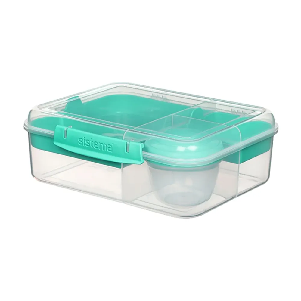 Sistema Bento Lunch madkasse m 3 rum og et yoghurtbæger, 1.65L - Minty teal
