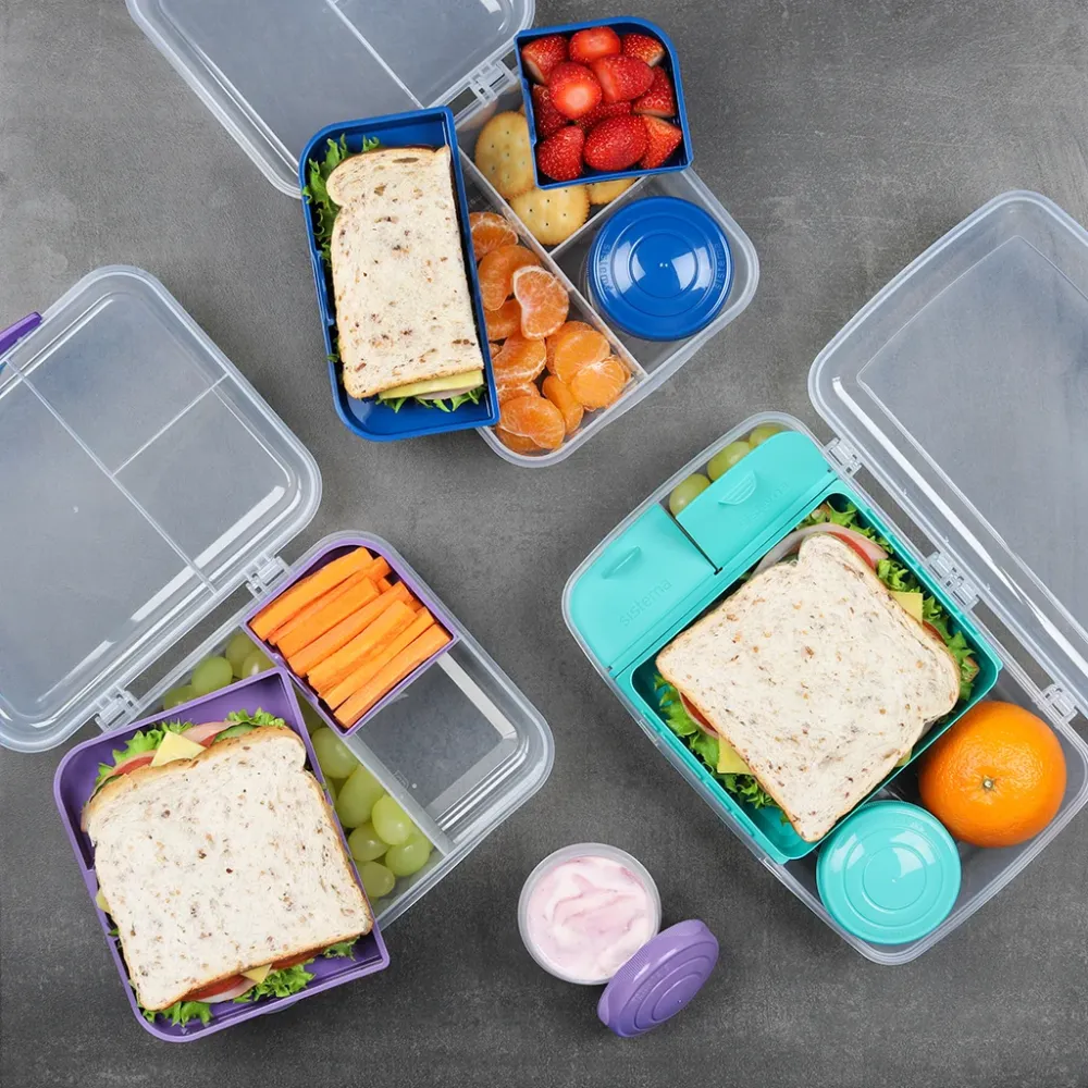 Sistema Bento Lunch madkasse m 3 rum og et yoghurtbæger, 1.65L - Minty teal
