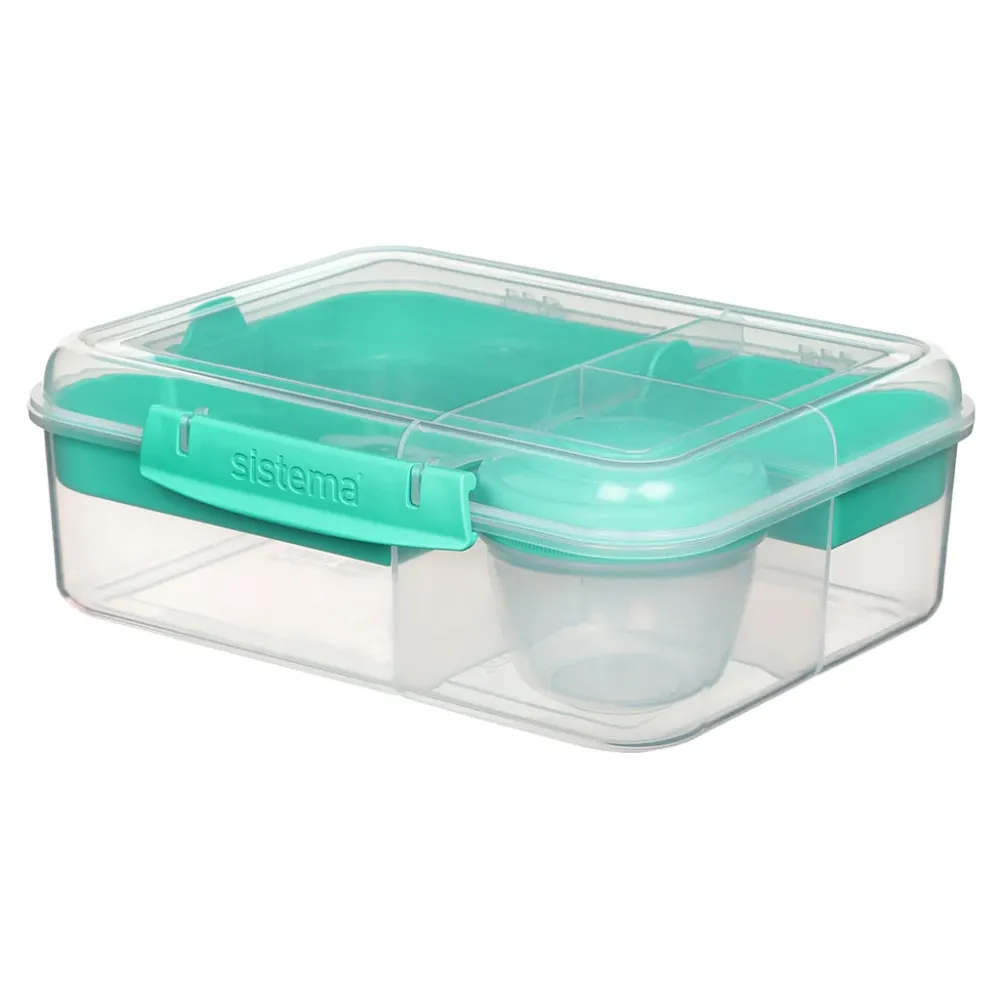 Sistema Bento Lunch madkasse m 3 rum og et yoghurtbæger, 1.65L - Minty teal