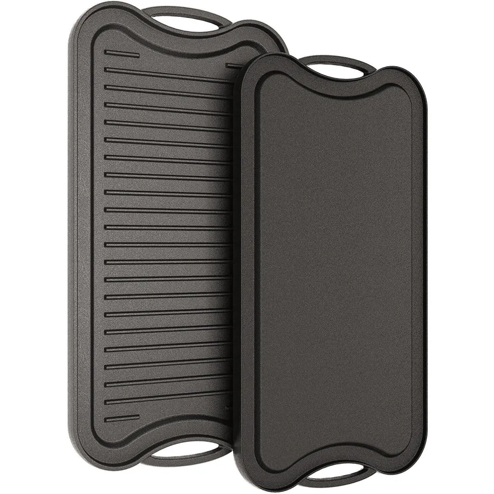 Støbejerns grillpande (20" x 10"/51 cm x 26 cm), vendbar, grill- og pandekombination, passer over to kogeplader