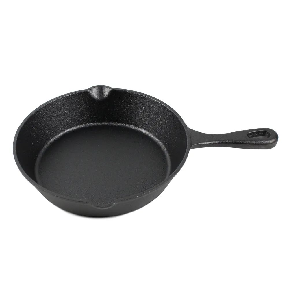 Støbejerns pande sæt (8-tommer/20cm), silikone grydelap, glas låg, støbejernsrenser, skraber