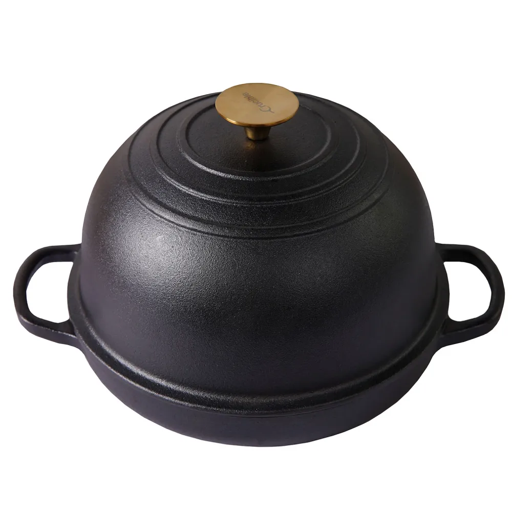 Støbejernsbrødform, surdejsartisanbrødovn – rund 26 cm, 6,25 L (6,6 qt) – dybt låg til dampbagning