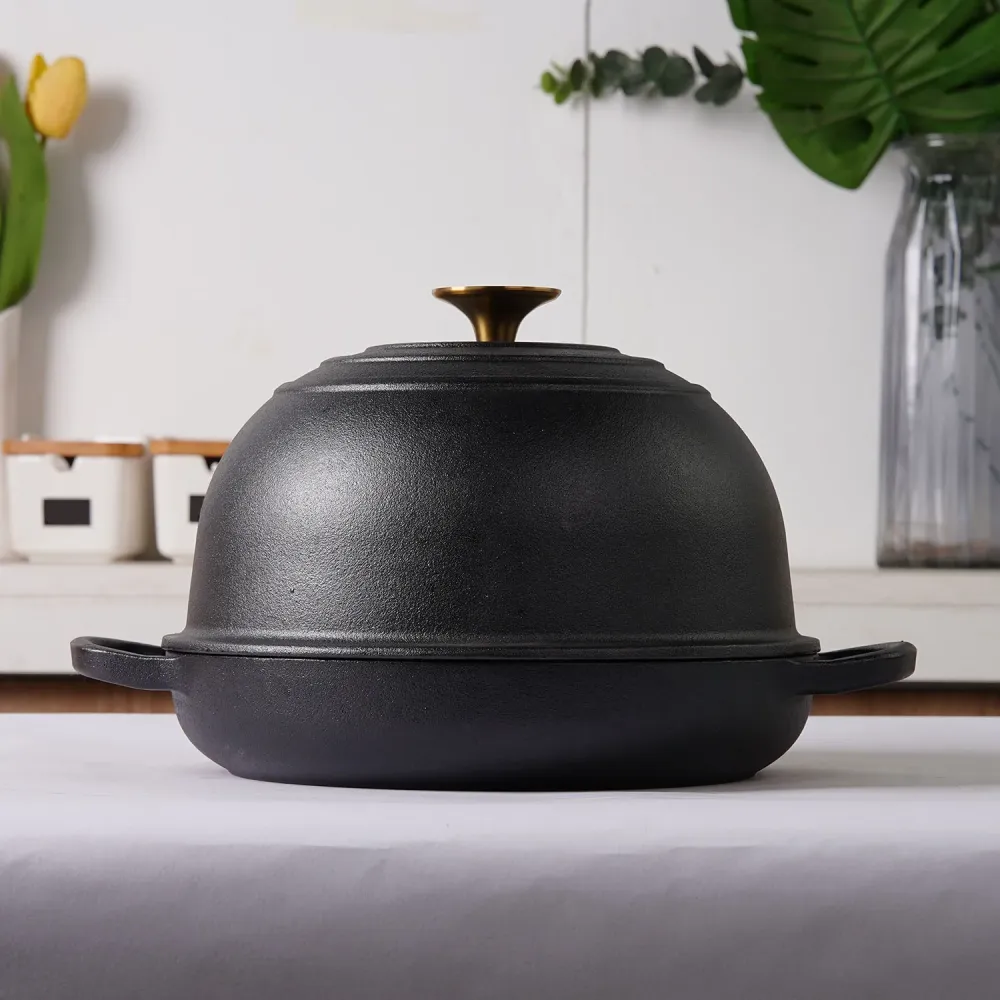 Støbejernsbrødform, surdejsartisanbrødovn – rund 26 cm, 6,25 L (6,6 qt) – dybt låg til dampbagning