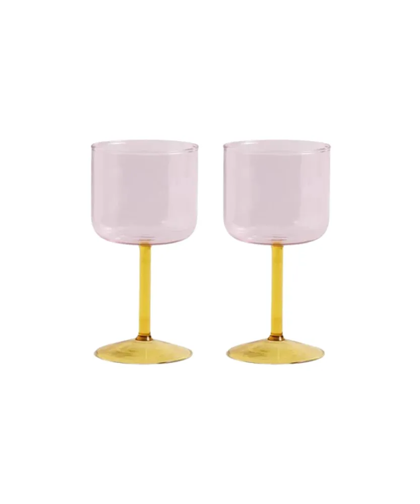 Tint vinglas, sæt af 2 - Pink and yellow
