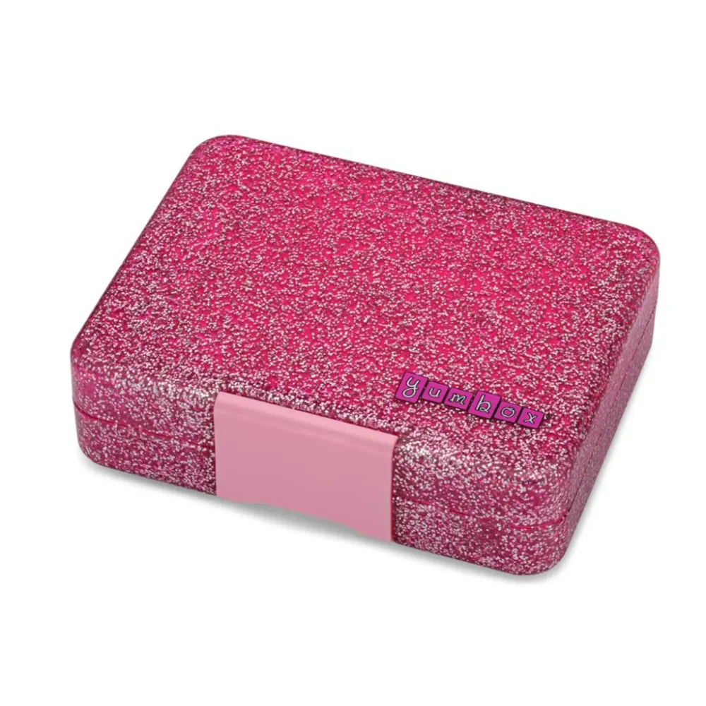 Yumbox madkasse m. 3 rum, Snack - Sparkle pink glitter/Pink clear
