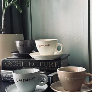 Kop m. underkop Cappuccino - Sæt med 4 stk.