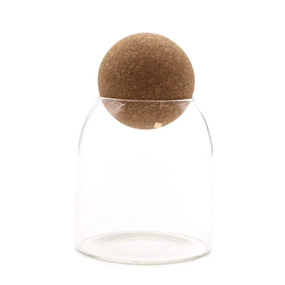 Glasbeholder med korkkugle låg 10cm klar