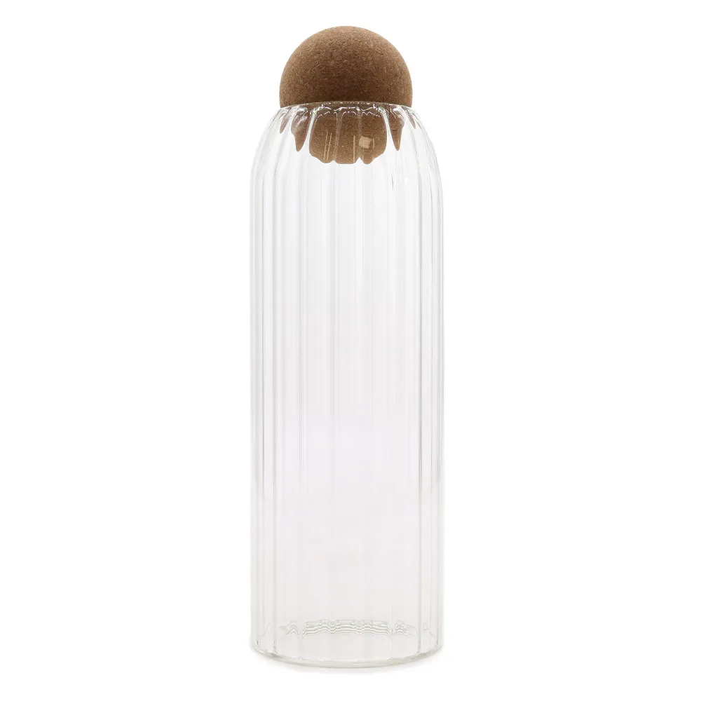 Glasbeholder med riller og korkkugle – 25 cm