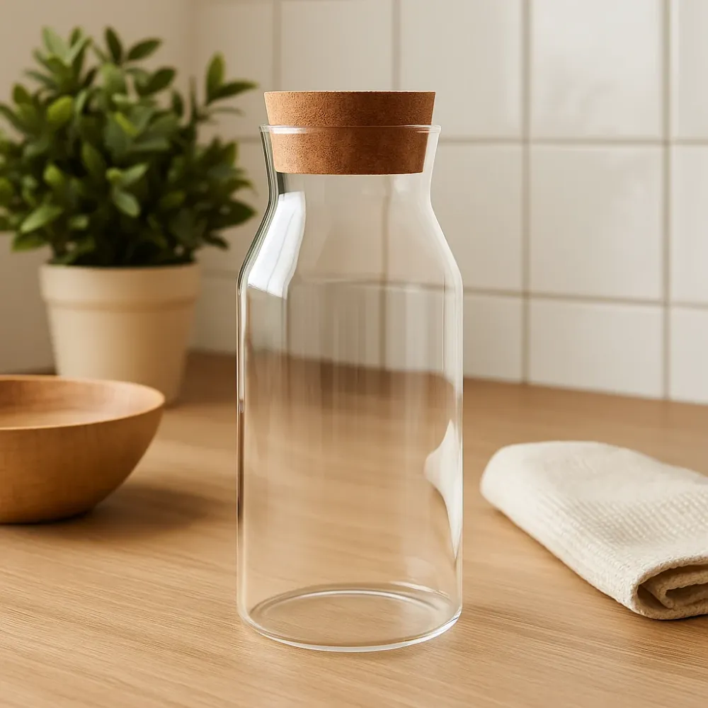 Klar glasbeholder med korklåg – 20 cm