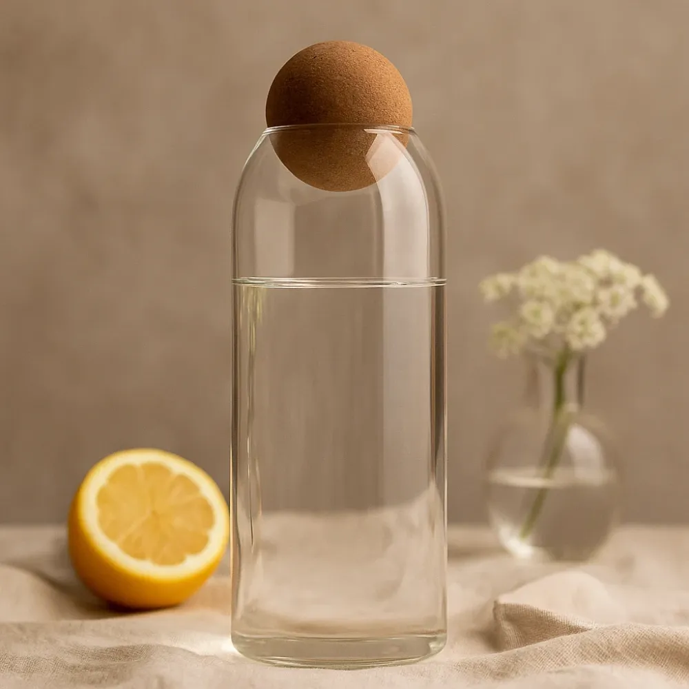 Klar glasbeholder med korkprop kuglelåg 25cm