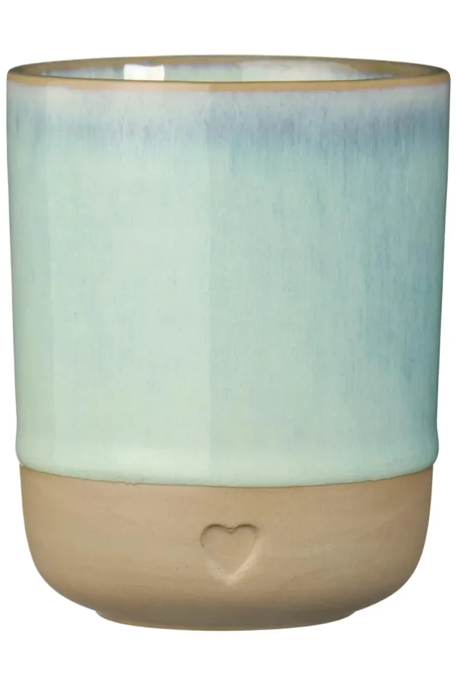 Ib Laursen - Krus u/hank Heart mat brunt ler m/lysegrøn kant 190 ml - Stentøj - 2467-42