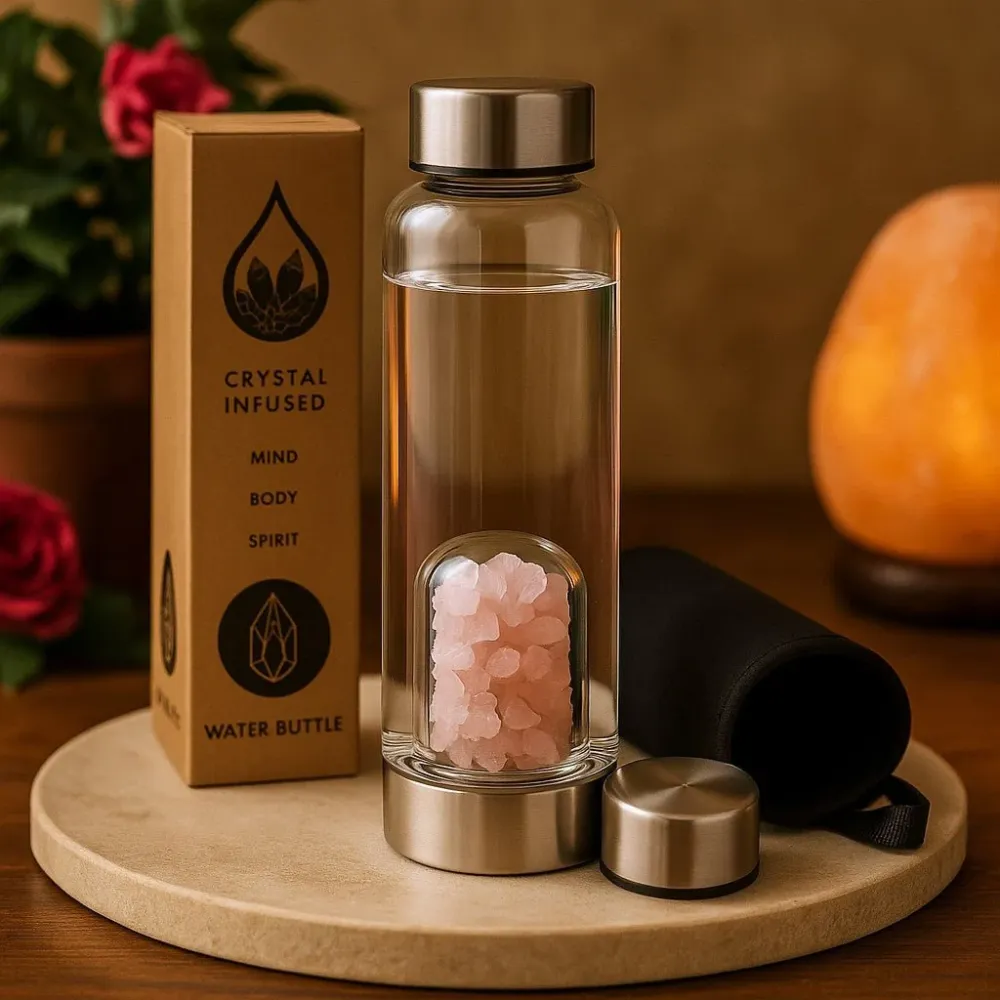 Rose Quartz Krystal Vandflaske Med Flager