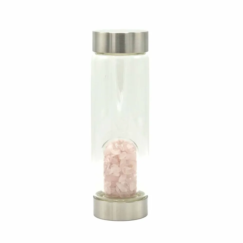 Rose Quartz Krystal Vandflaske Med Flager