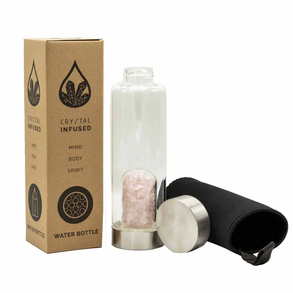 Rose Quartz Krystal Vandflaske Med Flager