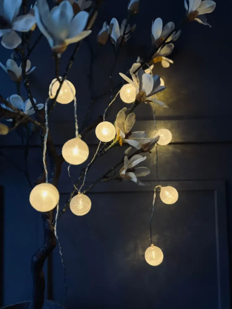 Lyskæde deko med 10 led kugler - batteriboks
