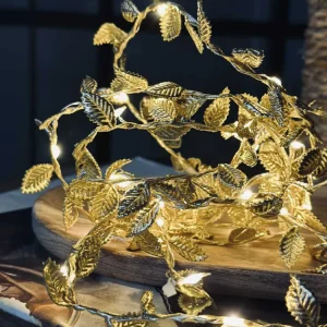 Lyskæde med blade - Gold