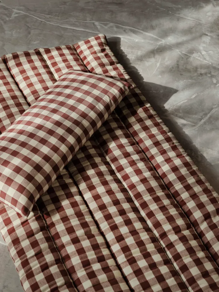 Bothy Check Quilted Mattress - Cinnamon/Grey Green